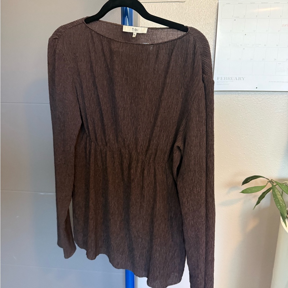 Tibi Chocolate Brown Long Sleeve Blouse